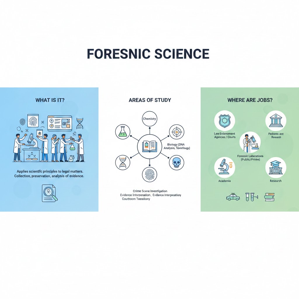 What is forensic science, what is its study, where are jobs available?